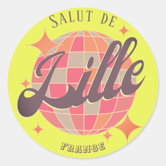 Pegatina Redonda recuerdo de descobal amarillo de Lille France (Anverso)