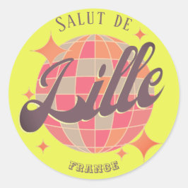 Pegatina Redonda recuerdo de descobal amarillo de Lille France