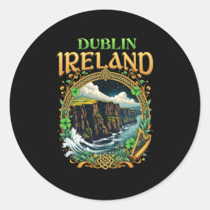 Pegatina Redonda Recuerdo de Dublin Irlanda Acantilados marinos Vac