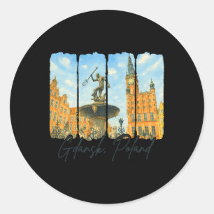 Pegatina Redonda Recuerdo de Gdansk Polonia Pincelada viajera Gdans