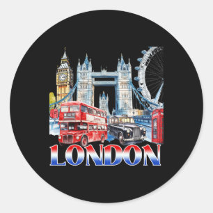 Pegatina Redonda Recuerdo de la ciudad de Londres Vibra de vacacion