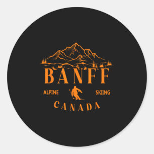 Pegatina Redonda Recuerdo de Montaña Estación de Esquí Alpino Banff