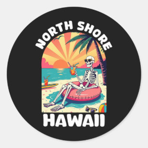 Pegatina Redonda Recuerdo de North Shore Oahu Hawái Surf hawaiano