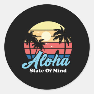 Pegatina Redonda Recuerdo de surfista de playa hawaiana Aloha Hawai