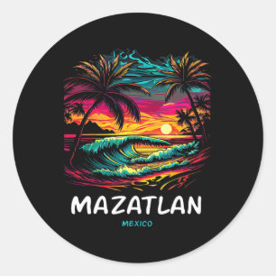Pegatina Redonda Recuerdo de vacaciones palmera Mazatlán
