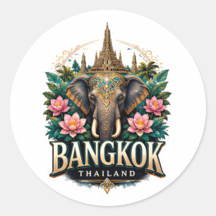 Pegatina Redonda Recuerdo de viaje de elefante de Bangkok Tailandia