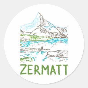 Pegatina Redonda Recuerdo de Zermatt Suiza para turistas Sti