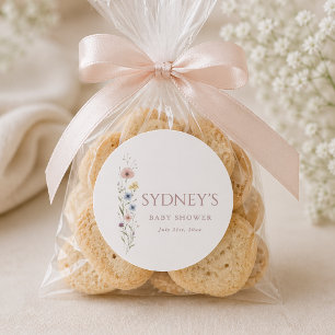 Pegatina Redonda Recuerdo elegante y simple de baby shower de flore
