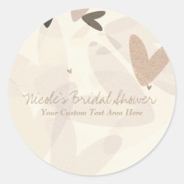 Pegatina Redonda Recuerdo personalizado de corazones rosa y taupe p