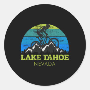 Pegatina Redonda Recuerdo vintage de ciclismo de montaña Lake Tahoe