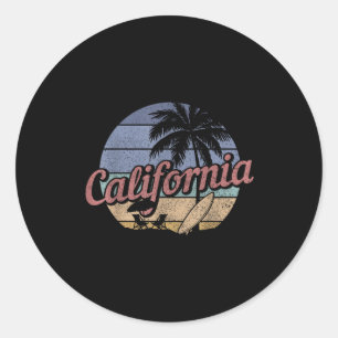 Pegatina Redonda Recuerdo Vintage de Surf de California Souvenir Ca