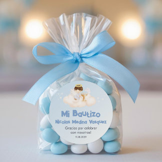 Pegatina Redonda Recuerdos Bautizo Boy Angel Baptism Favor Gifts