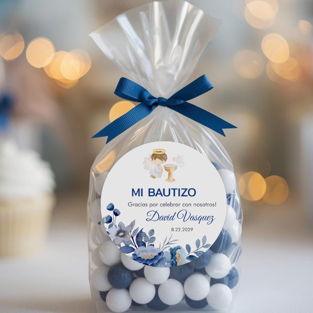 Pegatina Redonda Recuerdos Bautizo Boy Angel Baptism Favor Gifts (Subido por el creador)