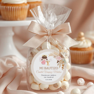 Pegatina Redonda Recuerdos Bautizo Chica Angel Baptism Favor Regalo