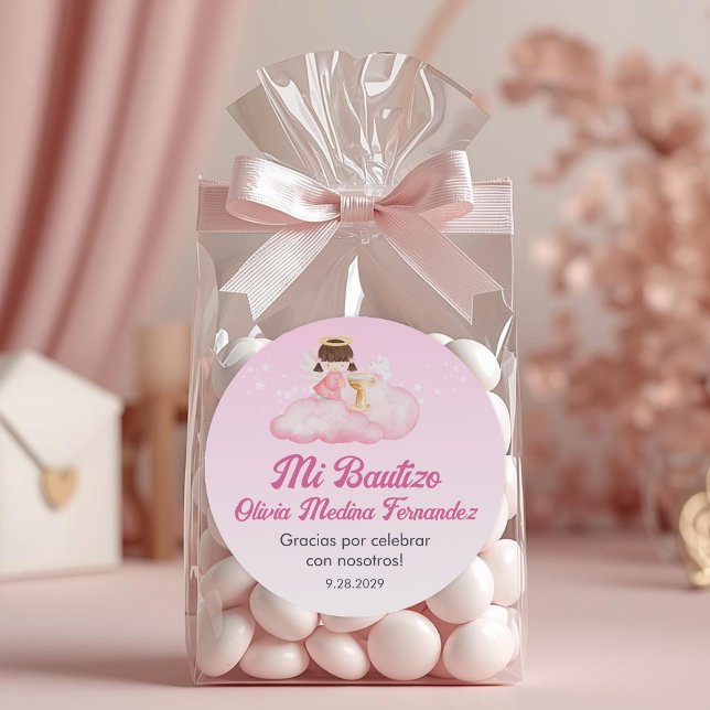 Pegatina Redonda Recuerdos Bautizo Chica Angel Baptism Favor Regalo (Subido por el creador)