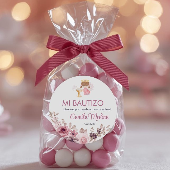 Pegatina Redonda Recuerdos Bautizo Chica Angel Baptism Favor Regalo (Subido por el creador)