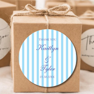 Pegatina Redonda Recuerdos de boda de gala azul claro personalizado