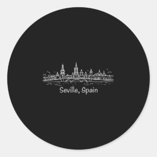 Pegatina Redonda Recuerdos de Sevilla España de la silueta de Sevil