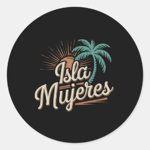 Pegatina Redonda Recuerdos de vacaciones en Isla Mujeres México Fam