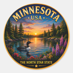 Pegatina Redonda Recuerdos de Vacaciones en Minnesota, Tierra de La