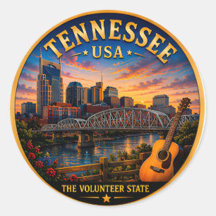 Pegatina Redonda Recuerdos de vacaciones en Tennessee Nashville 🟡