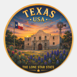 Pegatina Redonda Recuerdos de vacaciones en Texas San Antonio 🟡