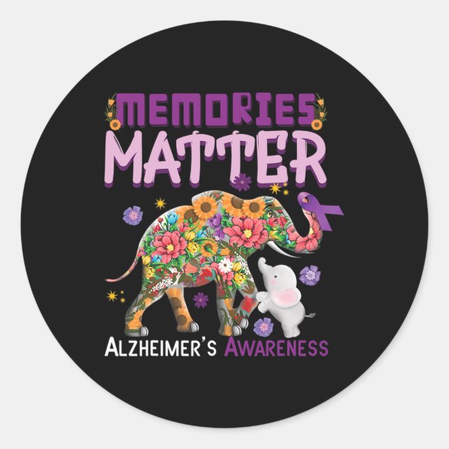 Pegatina Redonda Recuerdos importan Elephant Alzheimer Alzheimers A (Anverso)