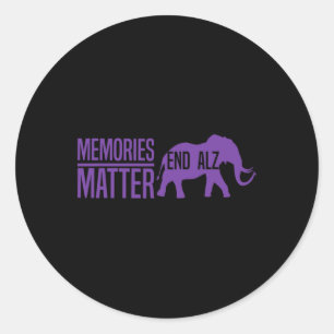 Pegatina Redonda Recuerdos Matan Elefante Púrpura y texto Alzheime