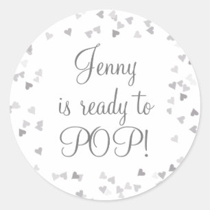 Pegatina Redonda Recuerdos para baby shower Corazones de plata list