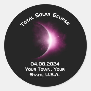Pegatina Redonda Recuerdos personalizados del Eclipse Solar 2024