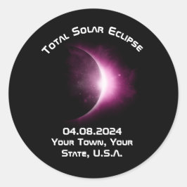 Pegatina Redonda Recuerdos personalizados del Eclipse Solar 2024