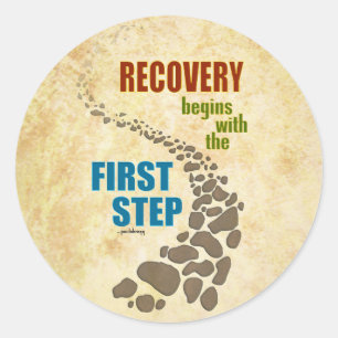Pegatina Redonda Recuperación, el primer paso (el paso 12, droga
