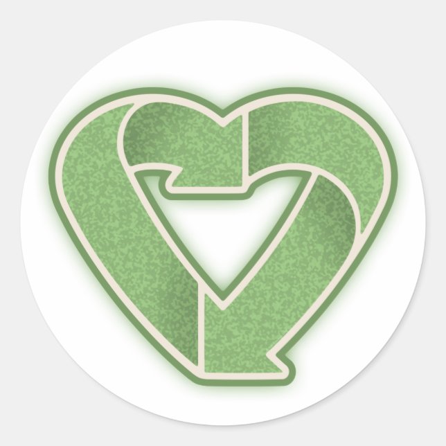 Pegatina Redonda Recycle Heart-grn (Anverso)