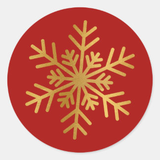 Pegatina Redonda Red and Gold Foil Snowflake Luxury Holiday Sticker