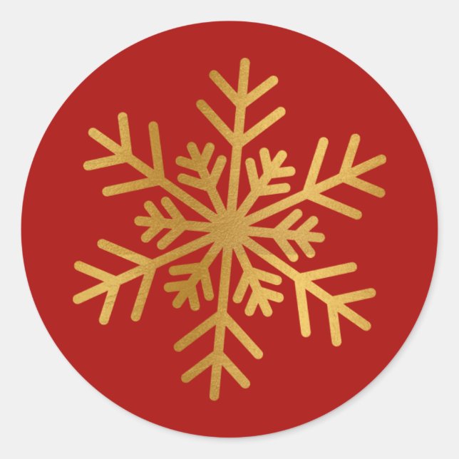 Pegatina Redonda Red and Gold Foil Snowflake Luxury Holiday Sticker (Anverso)