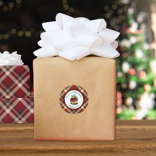 Pegatina Redonda Red and Green Tartan Christmas Personalized (Subido por el creador)