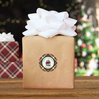 Pegatina Redonda Red and Green Tartan Christmas Personalized
