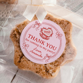 Pegatina Redonda Red and Pink Bow Girls Just Wanna Be One Birthday