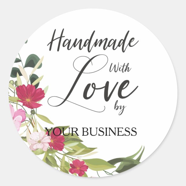 Pegatina Redonda Red and Pink Floral Craft Articles Handmade (Anverso)