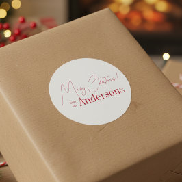 Pegatina Redonda Red and White Christmas from Family Name