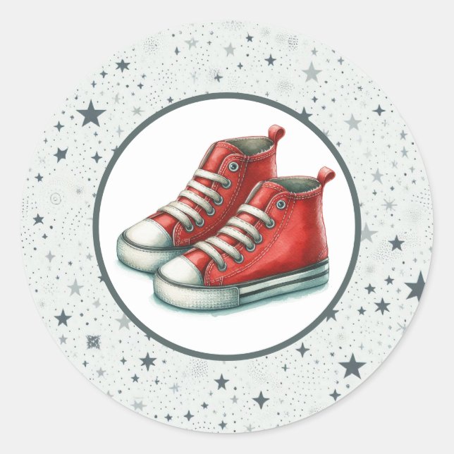 Pegatina Redonda Red Baby High Tops Baby Shower (Anverso)