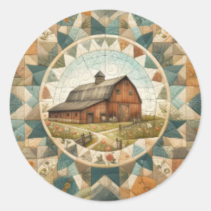 Pegatina Redonda Red Barn Quilt