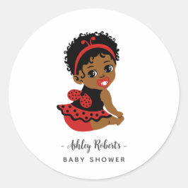 Pegatina Redonda Red Black African American Ladybug Baby Shower