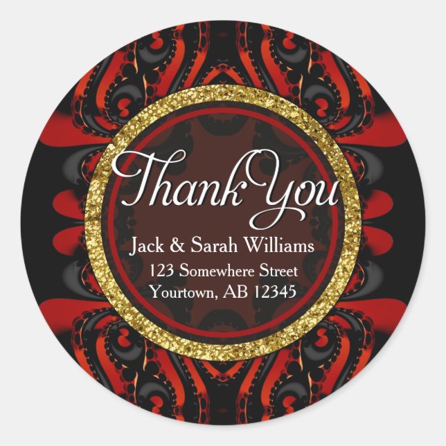 Pegatina Redonda Red Black + Gold Thank You round Stickers (Anverso)