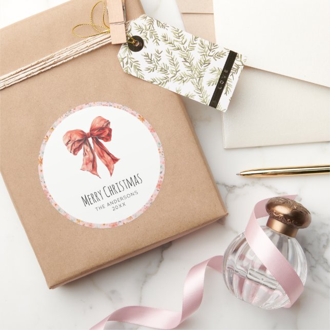 Pegatina Redonda Red Bow Coquette Elegent Floral Navidades (Regalar)