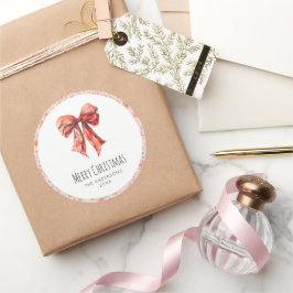 Pegatina Redonda Red Bow Coquette Elegent Floral Navidades