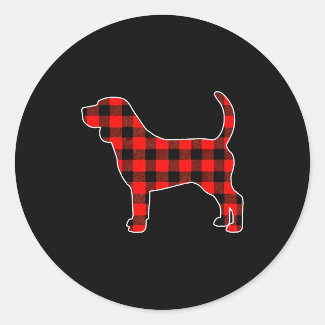 Pegatina Redonda Red Buffalo Plaid Pajama Beagle Christmas Dog Love (Anverso)