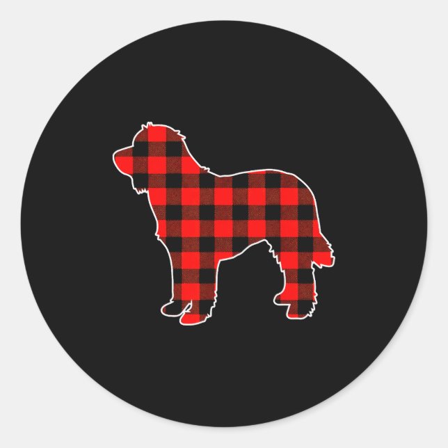 Pegatina Redonda Red Buffalo Plaid Pajama Doodle Christmas Dog Love (Anverso)