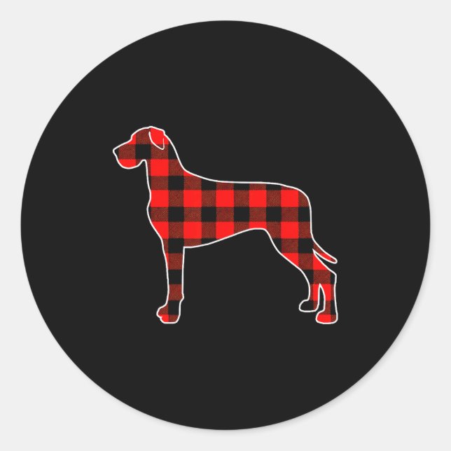 Pegatina Redonda Red Buffalo Plaid Pajama Great Dane Christmas Dog  (Anverso)