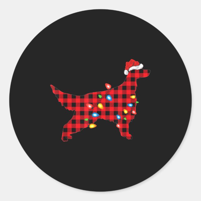 Pegatina Redonda Red Buffalo Plaid Santa Irish Setter Dog Christmas (Anverso)